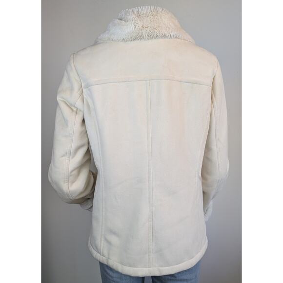 Jones New York Jacket Small Ivory Faux Shearling Trim Button Front Winter Cozy - Picture 6 of 12